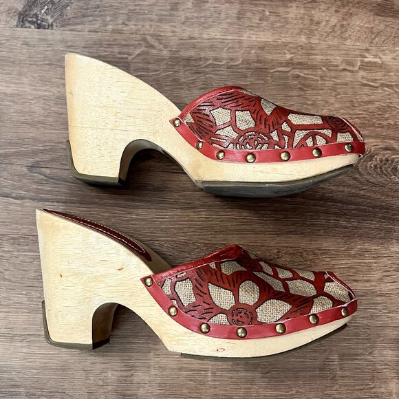 Kenneth Cole Peep Toe Wooden Wedge Clog Backless Heels Sz 9 - Picture 6 of 16